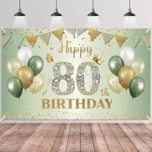 TYFYO 1件生日派对背景布，派对装饰横幅，周年庆典生日派对装饰，绿色乡村风格背景上镶嵌水钻数字，适用于1岁至90岁生日、圣诞节及其他场合 - 彩色 - 查看 26