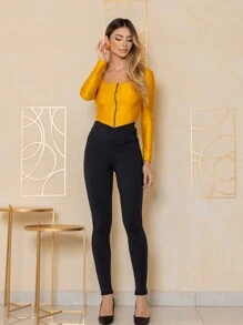 Calça Montaria Skinny Feminina Blackout Cós Duplo, Malha Dupla e Sem Transparência Simples Salto alto elegante Festa Casual Boho Tecido de malha Com cinto Zíper Sem usar Malha Contraste Calça Feminina Noite Feriado Festa de aniversário Diário Formal e Noturno Despedida de solteira viagem Roupas de aeroporto Todas as Estaçoes