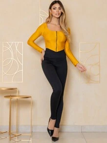 Calça Montaria Skinny Feminina Blackout Cós Duplo, Malha Dupla e Sem Transparência Simples Salto alto elegante Festa Casual Boho Tecido de malha Com cinto Zíper Sem usar Malha Contraste Calça Feminina Noite Feriado Festa de aniversário Diário Formal e Noturno Despedida de solteira viagem Roupas de aeroporto Todas as Estaçoes