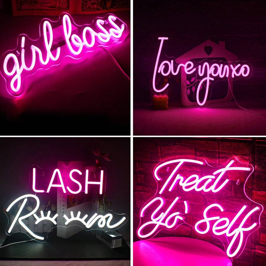 Bộ chữ đèn Neon, màu hồng - Thích hợp cho phòng bé gái, trang trí nhà cửa, cửa hàng, phòng khách, phòng ngủ, tiệc sinh nhật, tiệc cưới đính hôn, tiệm làm đẹp, phòng nối mi, trang trí tường, trang trí Giáng sinh Halloween, cấp nguồn qua USB, đèn LED Neon biển hiệu