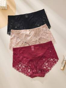 FOVTY 3 piezas Bragas de encaje sexy para mujer de talla grande