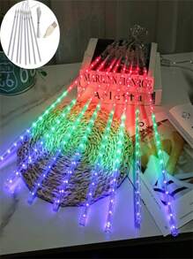 1pc 192 LED Meteor Shower Rain String Lights - Drop Icicle Snow Falling Raindrop Cascading Lights For Garden Wedding Party New Year Festivals, Valentine's Day Decorations, Solar Outdoor String Lights