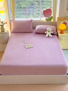 1 Tấm Ga Trải Giường Trẻ Em Màu Trơn Siêu Mềm Bằng Nhung Sữa Màu Trơn - Tấm Bảo Vệ Nệm Trẻ Em Thoải Mái Và Ấm Áp, Thích Hợp Cho Bộ Đồ Giường Trẻ Em Mùa Thu Và Mùa Đông - Màu tím - Xem 1