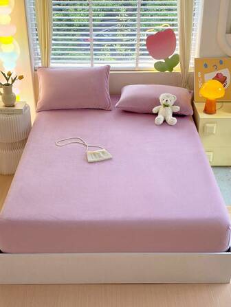 1 件纯色超柔牛奶丝绒纯色儿童床笠 - 舒适温暖的儿童床垫保护套，适合秋冬季儿童床上用品