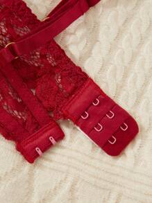 Hollow Lace Sexy Black Allure Lingerie Set For Women - Burgundy - View 5