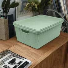 Kit Of 2 Organizer Boxes With Lid 5 Liters  Utilities Durable Plastic Stackable Exclusive Texture Multipurpose - Verde - Ver 7