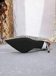 性感奢华珍珠水钻尖头高跟鞋女细高跟鞋银色新娘伴娘婚鞋秋季派对高跟鞋 - 銀色 - 查看 3