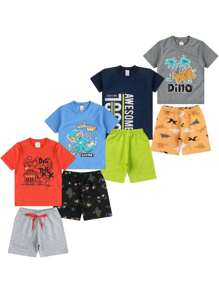 4 Piece Kit For Children, Boys And Teens, Summer, Men, Ages 1 To 16 - 2 T-Shirts + 2 Bermuda Shorts - 彩色 - 查看 3
