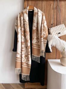 IROJEFF 1 件复古玫瑰花卉提花柔软围巾带流苏，女士保暖披肩，适合秋冬旅行日常使用 - 彩色 - 查看 11