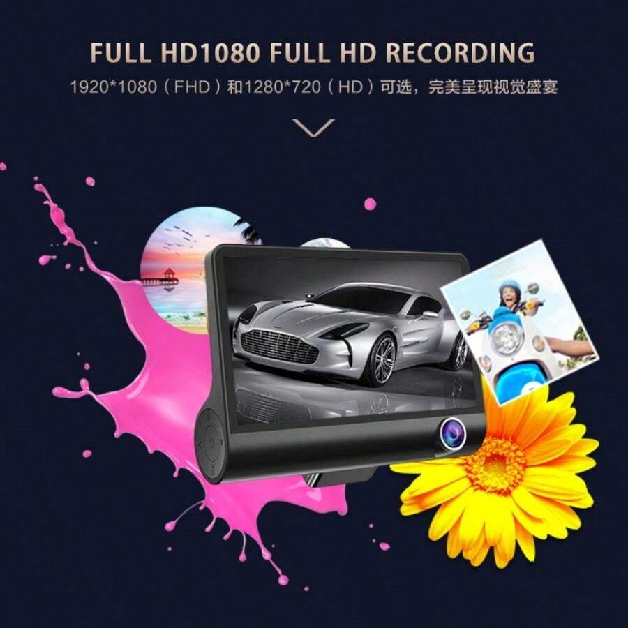 4Inch Large Screen TripleLens Car DVR Camera System Capture Front