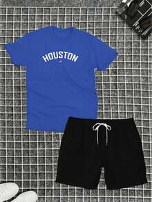 Cotton T-Shirt + Tectel Hoston Shorts Summer Combo Kit - Xanh đậm - Xem 1