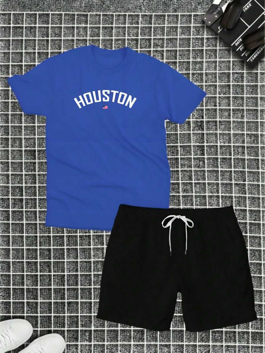 Cotton T-Shirt + Tectel Hoston Shorts Summer Combo Kit - Xanh đậm - Xem 1