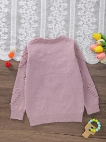 Girls Valentine Heart Embroidered Pattern Knitted Pullover Sweater - Dusty Pink - View 2