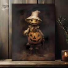 1 Piece Unique Wrapped Wooden Frame Canvas Poster, Scarecrow Pumpkin Lamp Canvas Printing Textile Art Poster Festival Wall Decoration Home And Office Artwork Unique Halloween Gift