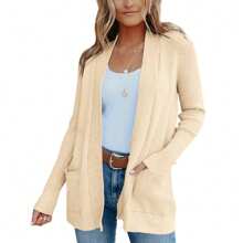Womens Open Front Cardigans Casual Long Sleeve Classic Knit Sweater Outerwear With Pockets