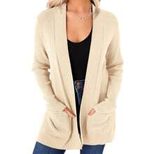 Womens Open Front Cardigans Casual Long Sleeve Classic Knit Sweater Outerwear With Pockets