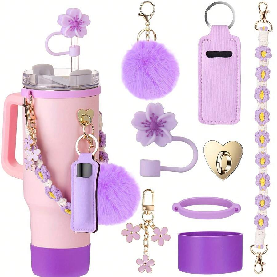 Cup Accessories 8PCS Silicone Sports Water Bottle Accessory Set