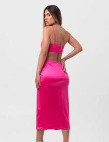 Satin Midi Dress With Rings And Openwork Cutouts In Labrava Pink - Màu Hồng baby - Xem 2