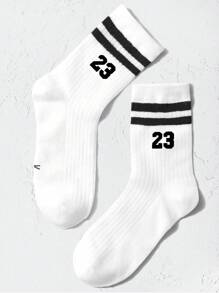 兒童條紋圖案和數字圖案中筒襪 - 黑與白 - 查看 8