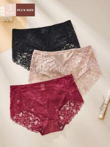 FOVTY 3 piezas Bragas de encaje sexy para mujer de talla grande