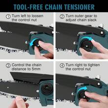 Motosierra mini inalámbrica, motosierra eléctrica manual de 6 pulgadas con batería de 3.0Ah, velocidad de 23 pies/s - Tensado automático de la cadena y lubricación automática para ramas de árboles, patio, hogar y jardín - Azul - Ver 4