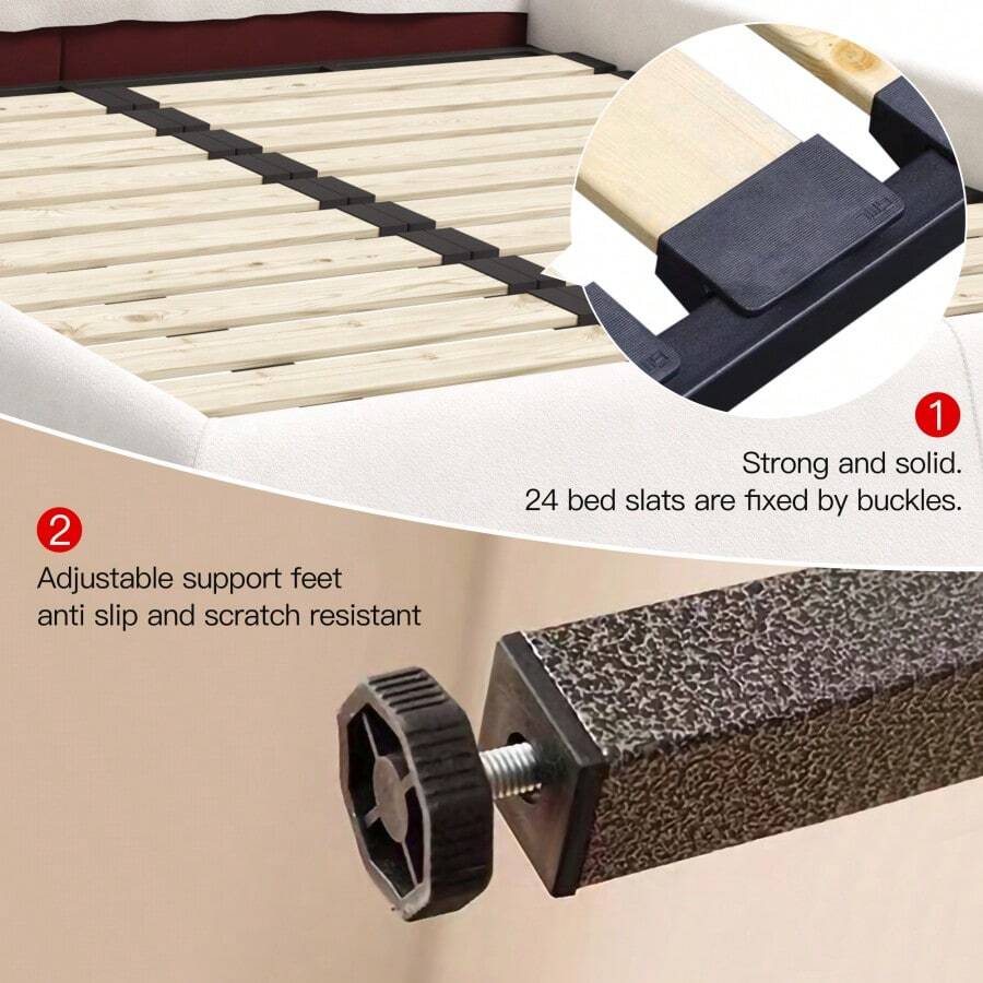 King Size Upholstered Platform Bed With Special Shaped Velvet Headboard