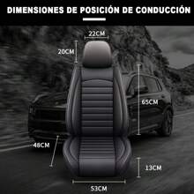 Funda de asiento universal, 5 asientos, incluye reposacabezas, funda para coche, funda de asiento de piel sintética, funda de asiento envolvente, universal para todas las estaciones, funda de asiento transpirable, adecuada para sedanes, camionetas, SUV, filas delanteras y traseras, funda de asiento negra, buena textura, festivales, regalos, modificaciones, protección del asiento, autopartes, Día del Padre, comodidad y lujo en los desplazamientos diarios, accesorios para el interior del coche - Negro - Ver 6