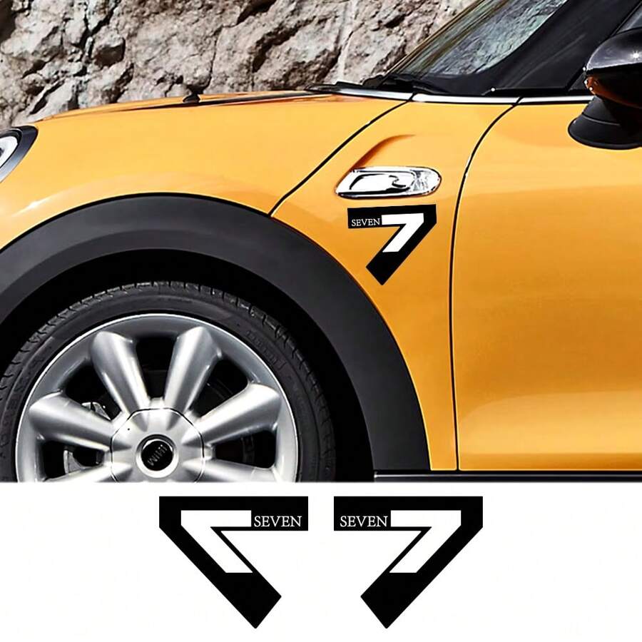 2Pcs Seven 7 Car Side Body Vinyl Stickers For Mini Cooper S R56 R57 R58 R50 R52 R53 R59 R61 R60 F60 F55 F56 F54 Wheel Brows PVC Personalized DIY Decor Decals Auto Tuning Accessories