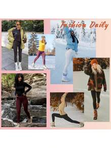 5 Pcs Women's Solid Color High-Waisted Yoga  Leggings With Pockets Winter Warmth High Stretch Fashion Leggings - 5027 - View 2