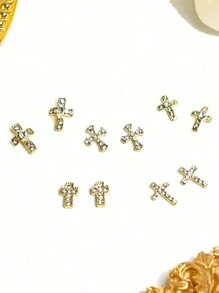 novani 3pcs/Box Vintage Tooth Gems, Crystal Rhinestone Metal Cross Tooth Gems, Diamond-Shaped Crystal Stones Metal Dental Jewelry - Gold - View 2