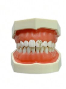 novani 3pcs/Box Vintage Tooth Gems, Crystal Rhinestone Metal Cross Tooth Gems, Diamond-Shaped Crystal Stones Metal Dental Jewelry - Gold - View 7