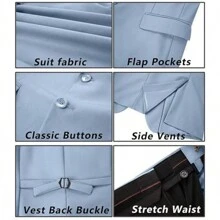 Men's Suits 3 Piece Suit Set Casual Wedding Prom Jacket Coat Blazer Vest Pants Formal Slim Tuxedo Suit Lavender Purple Size XS-XXXL Fall Mens Gifts Clothes Suits For Men - 薰衣草紫 - 查看 4