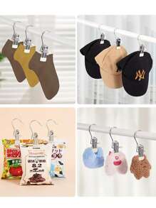 10个装不锈钢衣夹，洗衣挂钩挂夹，可调节金属裤架带夹子，靴架夹子，带钩洗衣钉，衣柜衣架整理夹，袜子毛巾夹，重型衣夹，散装衣架夹，适用于衣柜、旅行、裤子、袜子、手提包等。 - 彩色 - 查看 5