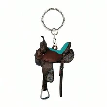 1pc Silver-Color Western Style Saddle Keychain - Multipurpose Rearview Mirror Charm - Cowboy Themed Novelty Gift - No Battery Needed Decorative Keyring - Multicolor - View 4
