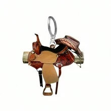 1pc Silver-Color Western Style Saddle Keychain - Multipurpose Rearview Mirror Charm - Cowboy Themed Novelty Gift - No Battery Needed Decorative Keyring - Multicolor - View 7