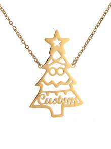 1PC Dây chuyền thép không gỉ tùy chỉnh hình cây thông Noel, Quà tặng trang sức, Tên tùy chỉnh Phong cách đơn giản hàng ngày, Sản phẩm bao gồm Hộp quà, Quà tặng ngày lễ tình nhân, Quà tặng sinh nhật, Quà tặng ngày của mẹ, Quà tặng hàng ngày - Vàng - Xem 5