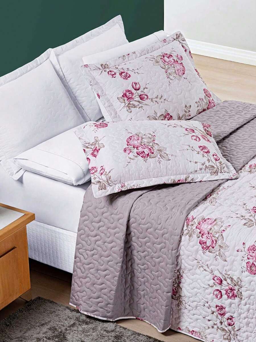 3 Piece Quilt Kit King\Queen\Double\Single 200 Thread Count Percale Double-Sided Quilted Printed Avere - Lilac - View 1