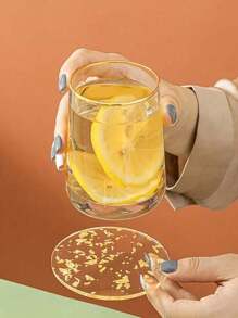 2/4/6pcs Gold Foil Acrylic Coasters - Deluxe Tea Cup Insulation Coasters - Stylish Round Tabletop Protection Home Decor Set - Multicolor - View 12