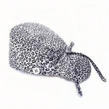 1pc Women's Polyester Medical Cap With Animal, Floral, Wave, Leopard Print Patterns, Antibacterial & Dustproof, Mask Rope Hook, Headband Design, Suitable For Hospital Medical Staff Halloween