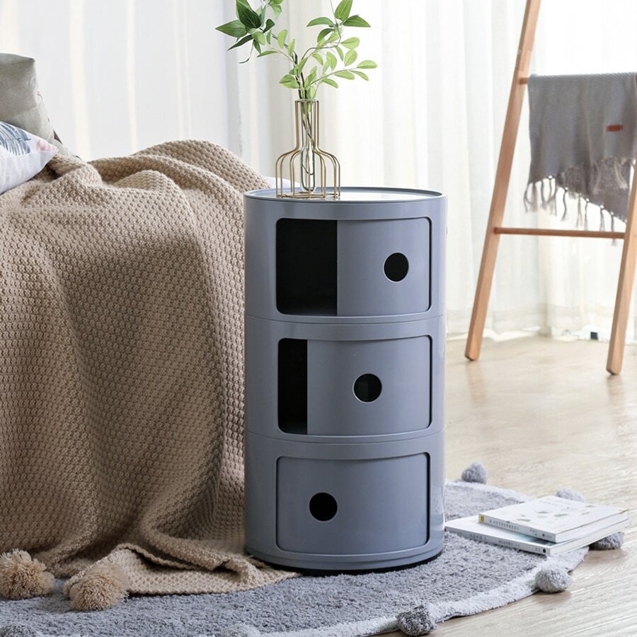 LIVINGANDHOME Living And Home Cylindrical Multi-Tiered Plastic Storage Drawer Unit - Grey - View 1