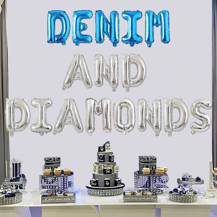 16Pcs Blue Sliver Denim Bridal Shower Decorations Denim And Diamonds