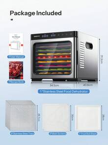 Déshydrateur alimentaire en acier inoxydable avec commande numérique 1000 W, déshydrateur alimentaire avec 9 grilles de rangement en acier inoxydable, grande surface 0,8 m², température : 35-75 °C - Prise de type UE C (220-240 V) - Voir 8