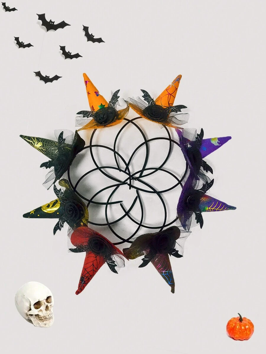 1 件装万圣节多色网状女巫帽头饰蝙蝠南瓜派对女巫头饰 - 彩色 - 查看 1