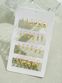24pcs/Set Fashion Rhinestone Small Hoop Earrings, Minimalist Style Everyday Earrings For Women, Suitable For Date, Holiday, Anniversary Gift - Yellow Gold - View 2