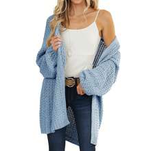 Womens Cardigan Solid Color Long Sleeve Open Front Chunky Knit Sweater Outwear - Blue - View 2