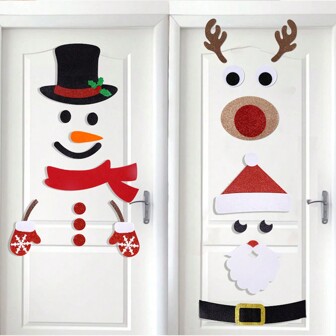 Christmas Door Window Stickers Large Snowman Reindeer Santa Wall Refrigerator Stickers For Xmas New Year Home Decor Decal, Christmas