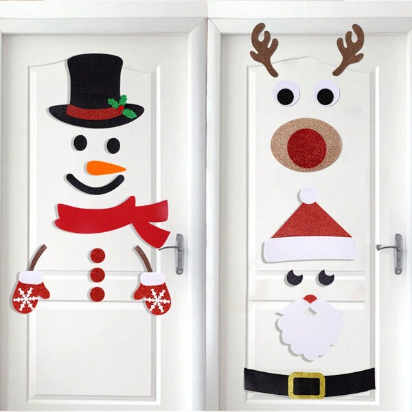 Pegatinas de ventana y puerta de Navidad, grandes pegatinas de muñeco de nieve, reno y Papá Noel para decorar paredes, refrigeradores y el hogar en Navidad y Año Nuevo