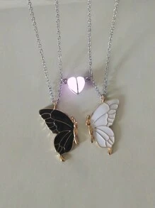 ATLVXJL 2pcs/Set Fashionable Luminous Butterfly Pendant Couples Retro Heart Love Glow In The Dark Stainless Steel Chain Charm Pendant Necklace For Couple Student Best Friend Or Valentine's Day Gift For Women Loved Ones Holiday Gifts Halloween Gift Valentines,Mom,Mother,Mother's Day,Gift
