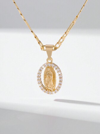 1 st fashionabla och enkelt gnistrande koppar Jungfru Maria-halsband, lämpligt för gåvor till par, vänner, familj, dagliga eller festivalkläder, bön