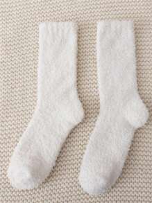 2 Cặp tất len ấm áp mềm mại mùa đông cho nữ tất cổ cao cổ mềm mại thoải mái - Nhiều màu - Xem 3